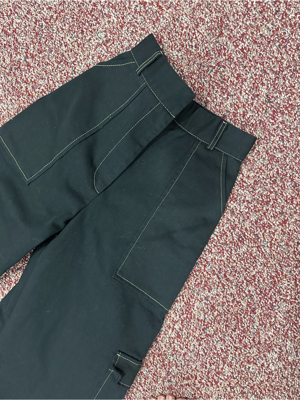 The Raged Priest Wide Leg Pants with yellow stitch details
